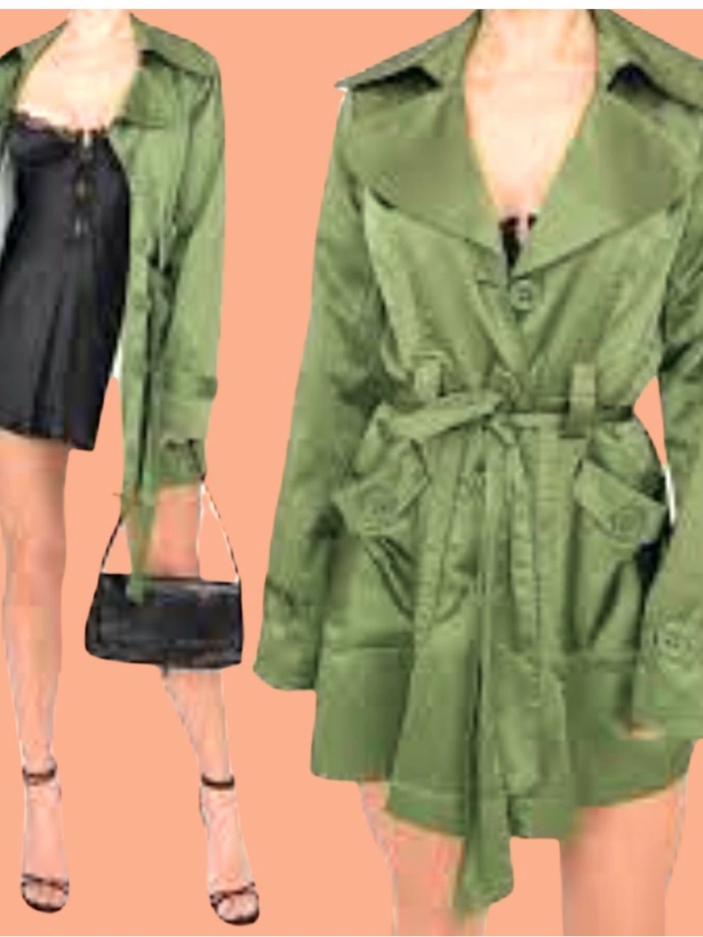 Liz Claiborne Olive Green Belted Trench Coat